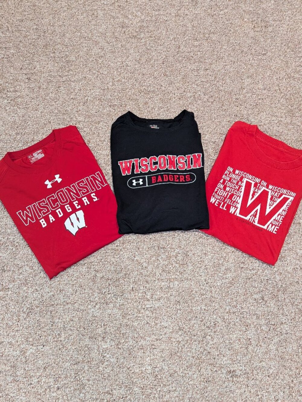 Lot of (3) Wisconsin Badgers Athletic T-Shirts
